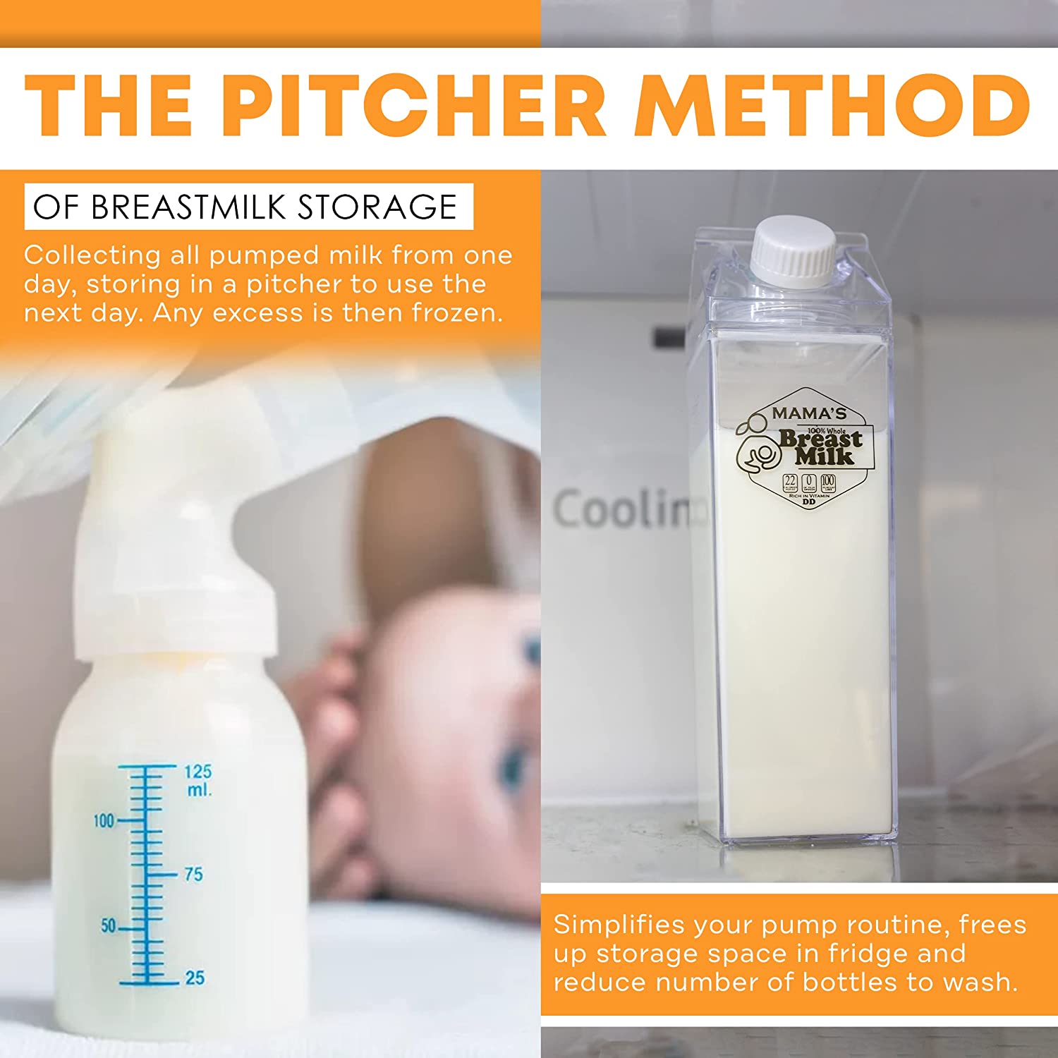  Breast Milk Pitcher for fridge - 3PACK 17oz storing
