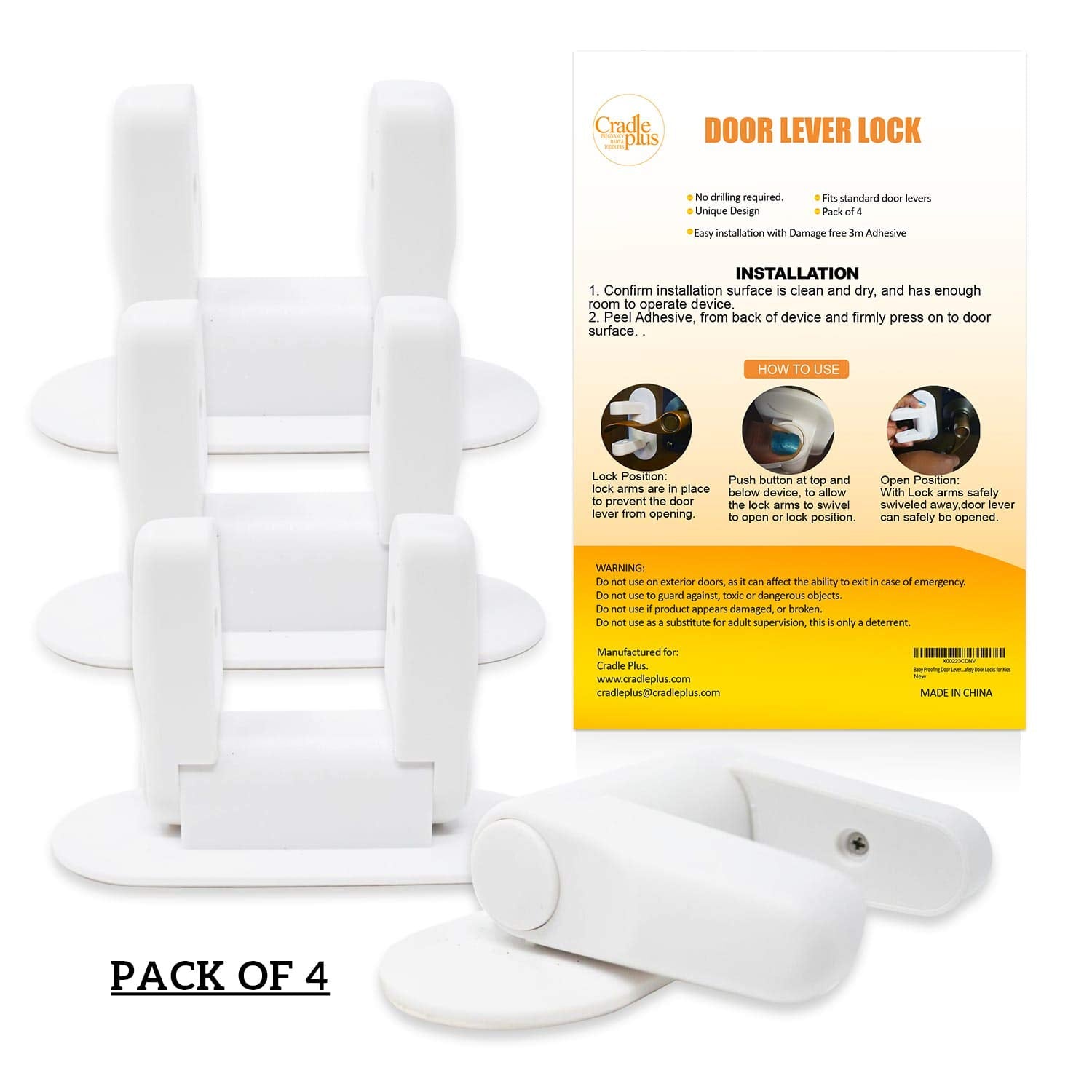 Door Lever Lock Child Proof - 2 Pack White Door Locks Design For Kids Safety  - Child Proof Doors & Handles 3m Adhesive (no Drilling) - Easily Used And